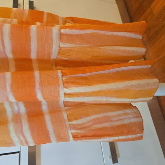 WILLA STORY Ruffled Cotton Peasant Boho Striped Dress Peachy Orange Size Large - Picture 8 of 12